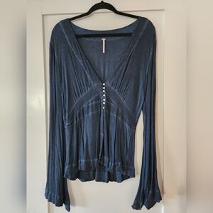 FREE PEOPLE Deep Blue V-Neck Blouse